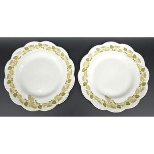 Set of 2 Johnson Brothers The Tuscany Salad Plates Green Pink Leaves Scallop